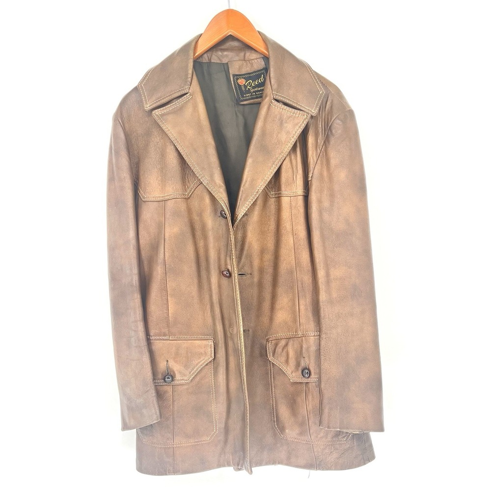 Vintage 60's 70's Reed Sportswear Leather Jacket Brown Coat Men's Made USA